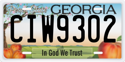 GA license plate CIW9302