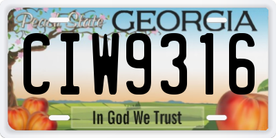 GA license plate CIW9316