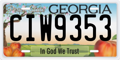 GA license plate CIW9353