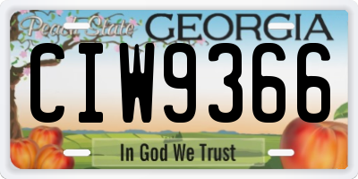 GA license plate CIW9366
