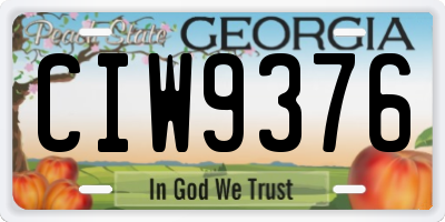 GA license plate CIW9376