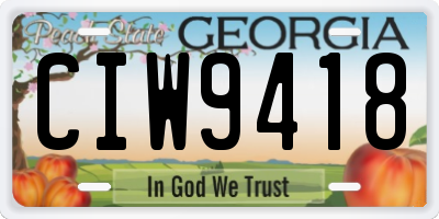GA license plate CIW9418
