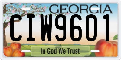 GA license plate CIW9601