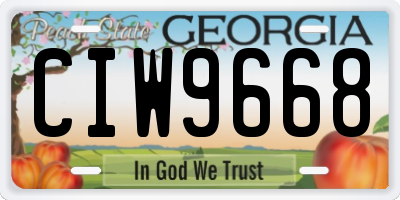 GA license plate CIW9668