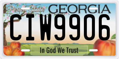 GA license plate CIW9906