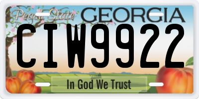 GA license plate CIW9922