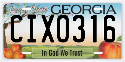 GA license plate CIX0316