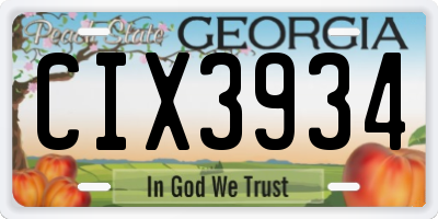 GA license plate CIX3934