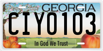 GA license plate CIY0103