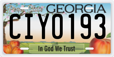 GA license plate CIY0193