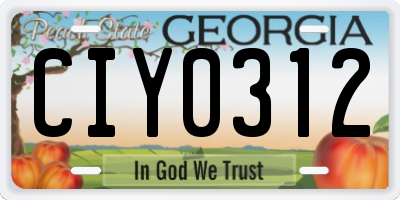GA license plate CIY0312