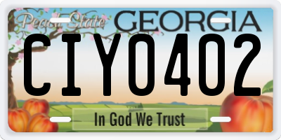 GA license plate CIY0402