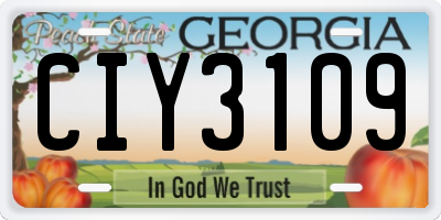 GA license plate CIY3109