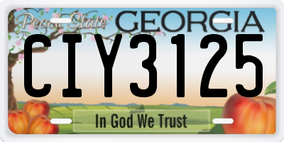 GA license plate CIY3125