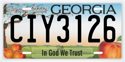 GA license plate CIY3126