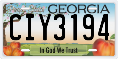 GA license plate CIY3194