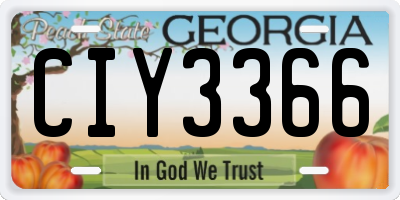 GA license plate CIY3366