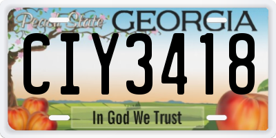 GA license plate CIY3418