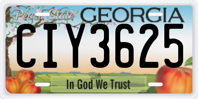 GA license plate CIY3625