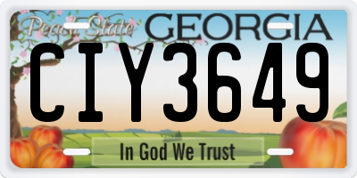 GA license plate CIY3649