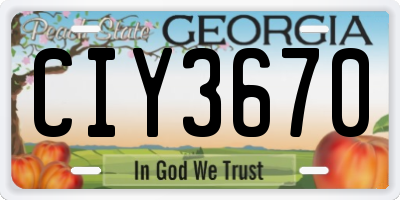 GA license plate CIY3670