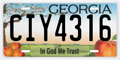 GA license plate CIY4316