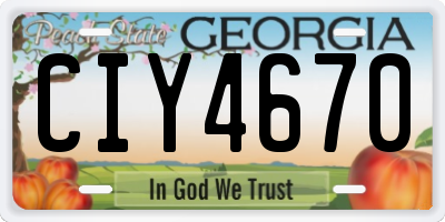 GA license plate CIY4670