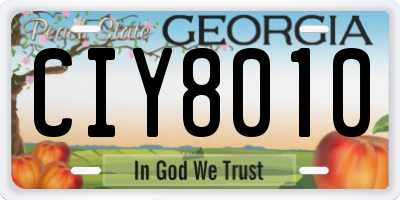 GA license plate CIY8010