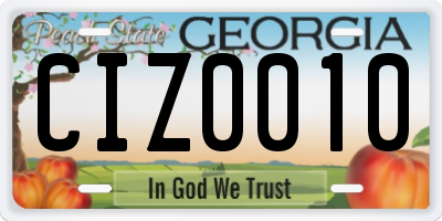 GA license plate CIZ0010