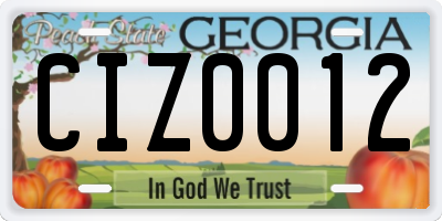 GA license plate CIZ0012
