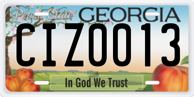 GA license plate CIZ0013