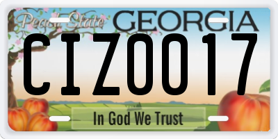 GA license plate CIZ0017