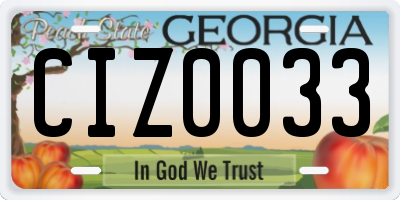 GA license plate CIZ0033