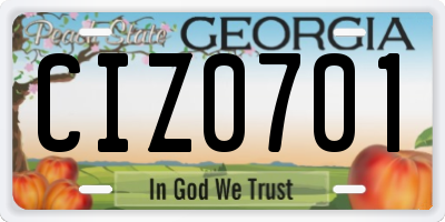 GA license plate CIZ0701