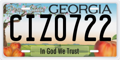 GA license plate CIZ0722