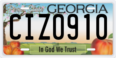 GA license plate CIZ0910