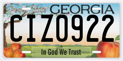 GA license plate CIZ0922