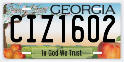GA license plate CIZ1602