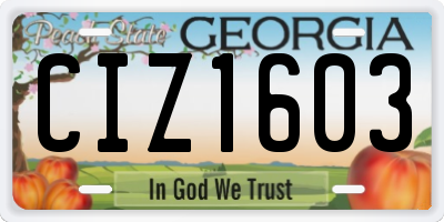 GA license plate CIZ1603