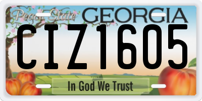 GA license plate CIZ1605