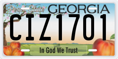 GA license plate CIZ1701