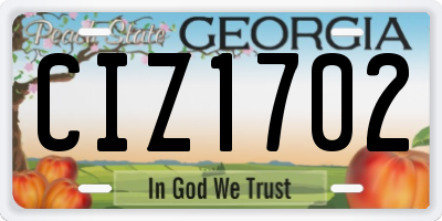 GA license plate CIZ1702