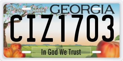 GA license plate CIZ1703