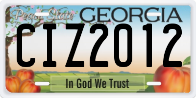 GA license plate CIZ2012