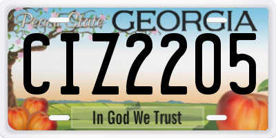 GA license plate CIZ2205