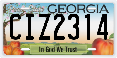 GA license plate CIZ2314