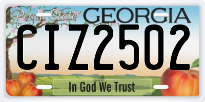 GA license plate CIZ2502