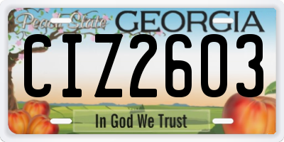 GA license plate CIZ2603