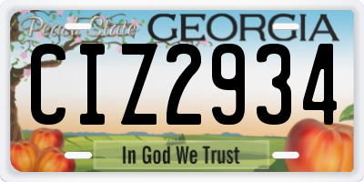 GA license plate CIZ2934