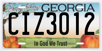 GA license plate CIZ3012